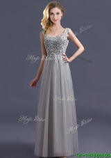 Most Popular Scoop Grey Long Prom Dress with Appliques