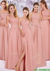 Best Selling Chiffon Peach Long Prom Dress with Ruching