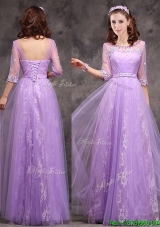 Popular Half Sleeves Lavender Bridesmaid Dress with Appliques and Beading