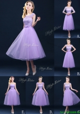 Exclusive A Line Tulle Lavender Bridesmaid Dress in Tea Length