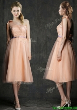 Wonderful One Shoulder Bridesmaid Dress with Sashes and Bowknot