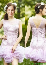 Fashionable Laced and Ruffled Short Bridesmaid Dress in Lavender