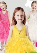 Cheap Halter Top Little Girl Pageant Dress with Beading and Ruffles