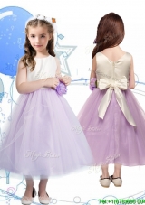 Wonderful Scoop Little Girl Pageant Dress with Hand Made Flowers and Bowknot
