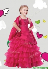 Gorgeous Straps Little Girl Pageant Dress with Ruffled Layers and Hand Made Flowers