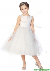 Simple Scoop Tulle Sequins Flower Girl Dress in White