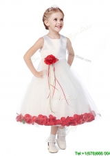 Wonderful Tulle Scoop Flower Girl Dress with Hand Made Flowers and Appliques