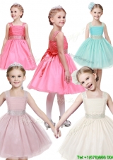 Popular Straps Tulle Mini Quinceanera Dress with Bowknot and Beading