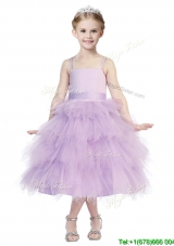 Beautiful Spaghetti Straps Lavender Mini Quinceanera Dress with Beading and Ruffled Layers