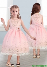 Beautiful Scoop Mini Quinceanera Dress with Hand Made Flowers and Sequins