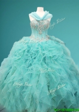 Visible Boning Beaded and Ruffled Sweet 16 Dress in Apple Green