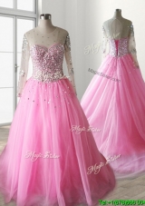 See Through Scoop Long Sleeves Quinceanera Dress with Beading