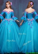 Elegant Off the Shoulder Three Fourth Length Sleeves Quinceanera Dress with Appliques