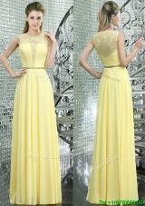 Simple Scoop Yellow Chiffon Prom Dress with Lace and Beading