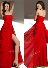 2015 Sexy Strapless High Slit Chiffon Prom Dress in Red