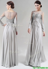 See Through Scoop Long Sleeves Prom Dress with Beading and Lace