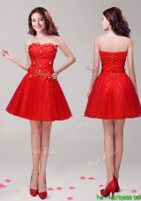 Latest Applique and Beaded Short Prom Dress in Red