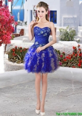 Exclusive Royal Blue and Champagne Short Prom Dress with Appliques and Ruffles