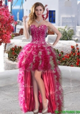 Classical High Low Organza Prom Dress with Beading and Ruffles