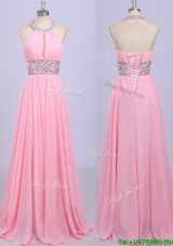 Gorgeous Halter Top Beading Prom Dress in Rose Pink