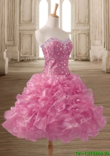 Wonderful Pink Organza Prom Dress with Beading and Ruffles