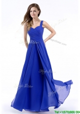 Cheap Straps Chiffon Royal Blue Prom Dress with Hand Made Flowers