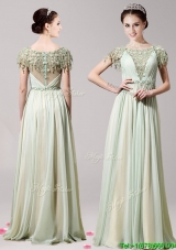 Lovely Scoop Short Sleeves Appliques Prom Dress in Apple Green for Spring
