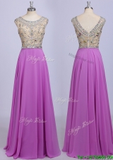 See Through Scoop Beading Chiffon Evening Dress in Lavender