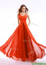 Best Selling Straps Chiffon Evening Dress with Hand Made Flowers