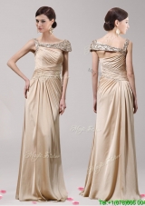 New Style Asymmetrical Neckline Champagne Evening Dress with Beading
