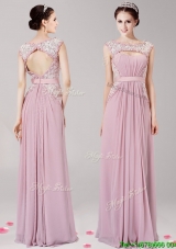 New Arrivals Scoop Pink Chiffon Evening Dress with Appliques