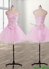 Fashionable Organza Baby Pink Short Prom Dress with Beading