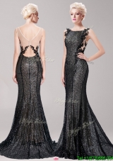 Luxurious Square Black Prom Dress with Sequins and Appliques