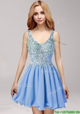 Discount Straps Beaded and Ruffled Prom Dress in Mini Length