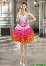 Luxurious Beaded Bodice and Ruffled Short Prom Dress in Rainbow