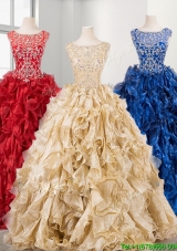New See Through Scoop Beading and Ruffles Custom Make Quinceanera Dress in Organza