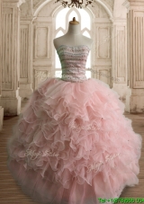 Wonderful Peach Organza Quinceanera Dress with Beading and Ruffles