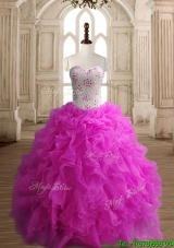 New Arrivals Really Puffy Fuchsia Quinceanera Dress with Beading and Ruffles