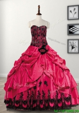 Elegant Hand Made Flowers and Pick Ups Taffeta Sweet 16 Dress in Coral Red