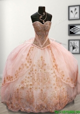 Lovely Beaded and Applique Pink Sweet 16 Dress with Puffy Skirt
