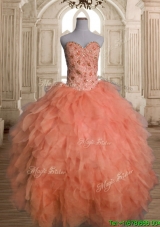 Unique Big Puffy Orange Red Quinceanera Dress with Beading and Ruffles