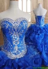 Romantic Beaded and Ruffled Royal Blue Sweet 16 Dress in Organza