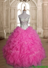 Lovely Rose Pink Sweet 16 Dress with Beading and Ruffles
