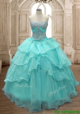 Discount Beaded and Ruffled Layers Quinceanera Dress in Aqua Blue for Spring