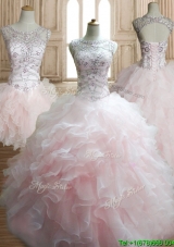 Wonderful Scoop Beading and Ruffles Detachable Quinceanera Dress in Baby Pink
