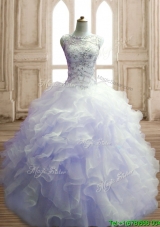 See Through Scoop Lavender Sweet 16 Dress with Beading and Ruffles