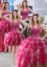 Perfect Big Puffy Organza Detachable Quinceanera Dresses with Beading and Ruffles