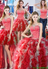 Popular Beaded and Ruffled Detachable Quinceanera Dresses in Red and Grey