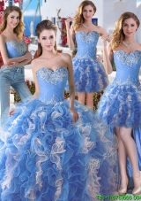 Comfortable Applique and Ruffled Detachable Quinceanera Dresses in Blue and White