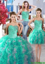 Perfect Beaded and Ruffled Detachable Quinceanera Dresses with Really Puffy